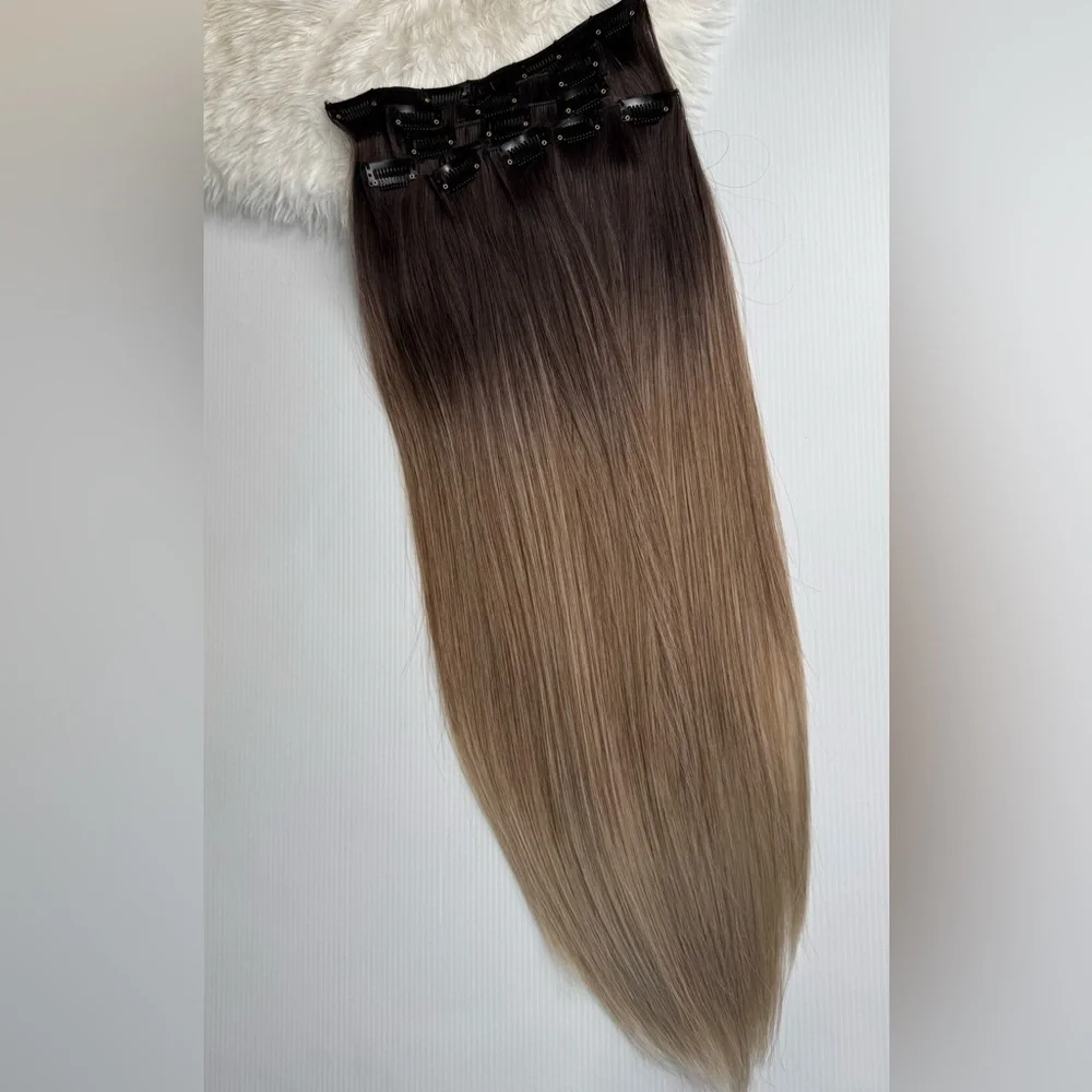 Ombre Blonde Clip-In Hair Extensions – Long Straight Highlighted Brown to Blonde